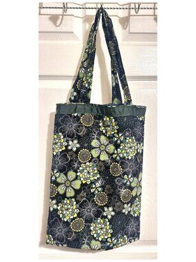 Flowered Fabric Tote Bag Reversible Blue NWOT ~12"w x 17"l